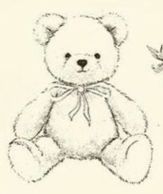 a drawing of a teddy bear with a bow on it's head and chest