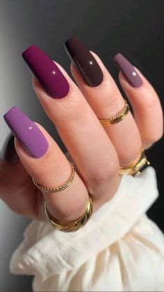 Ballerina Nails Long Classy, Fall Purple Nails Art Designs, Black Nails Valentines Day, Ideas Uñas, Mauve Nails, Sassy Nails, Nail Time, Girlie Girl