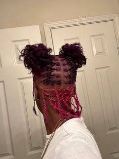 Valentines Day Loc Styles, Hairstyles Faux Locs, Purple Locs, Purple Natural Hair, Two Ponytail Hairstyles, Locs Styles, Short Locs