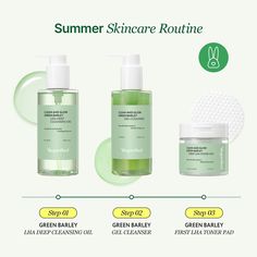 Keep your skin glowing all summer long with our Green Barley Trio! 🌞✨ Start with the LHA Deep Cleansing Oil to purify and unclog pores, follow up with the Gel Cleanser for a gentle cleanse & hydration, and finish with the First LHA Toner Pad to smooth & soothe your skin barrier! Your perfect summer skincare routine is here! 🌿💧 @veganifect_official #veganifect #kbeauty #koreanskincare #skincaretips #greenbarley #glassskin Skincare Marketing, Product Advertising, Summer Skincare Routine, Mood Design, Deep Cleansing Oil, Skin Glowing, Summer Skincare, Promotional Design