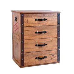 a wooden chest with five drawers and two handles