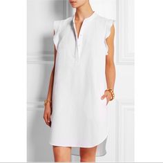 Crafted From Breathable Cotton-Piqu, Stella Mccartney's White Dress Is Ideal For Hot Summer Days. The Pretty Ruffled Sleeves Add A Feminine Touch To This Loose-Fitting Piece. Style Yours With Flats And A Cross-Body Bag. - White Cotton-Piqu - Partially Concealed Button Fastenings Along Front - 100% Cotton - Dry Clean White Ruffled Dress, Stella Mccartney Dresses, White Ruffle Dress, Ruffled Sleeves, Polo Dress, The Pretty, Sewing Clothes, Designer Outfits Woman, Ruffle Dress