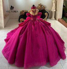 Glamorous Hot Pink Beads Tassels Quinceanera Dresses Beads Applique Ruffle Bow Ball Gown Mexican Beads Applique, Mexican Graduation, Beads Tassels, Dresses Quinceanera, Pink Beads, Beaded Tassels, Quinceanera Dresses, Beaded Dress