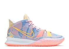 Kyrie 7 Preheat 'Expressions' - Nike - DC0588 003 - ghost/laser orange/blue beyond | Flight Club Womens Basketball Shoes White, Mix Match Basketball Shoes, Cute Womens Basketball Shoes, Cool Basketball Shoes Nike, Womens Basketball Shoes Nike, Cute Nike Basketball Shoes, Pastel Basketball Shoes, Basketball Shoes Women's Nike, Pretty Basketball Shoes