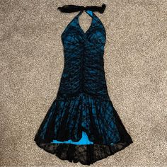 La Scala Gothic Black & Blue Lace Dress Size Small La Scala Gothic Lace Dress Black & Blue Size Small Super Stretchy & Soft Material Brand New Never Used Will Ship Asap! ( : Checked Shirt Dress, Gothic Lace, Dkny Dress, Blue Lace Dress, Wrap Front Dress, Midi Tank Dress, Y2k Dress, Black Short Dress, Lace Blue Dress