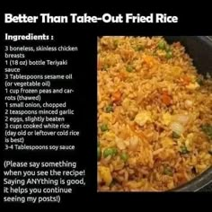 a recipe for fried rice in a pan with instructions on how to make it and what to use it