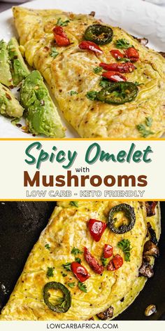 the cover of spicy omelet with mushrooms is shown in this advertisement for low carb, ketchup and parsley