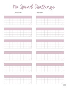 the no spend challenge printable is shown in pink and white with lines on it