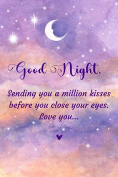 a card with the words good night and stars in the sky above it, on a purple