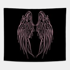 two pink angel wings on a black background