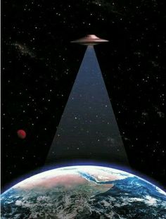 an alien spaceship flying over the earth