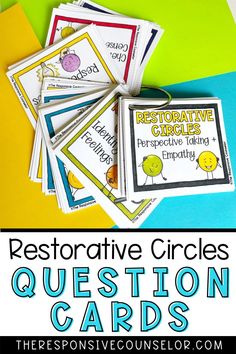 several cards with the words restorative circles question cards