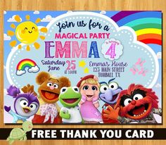 the muppets birthday party with free thank card