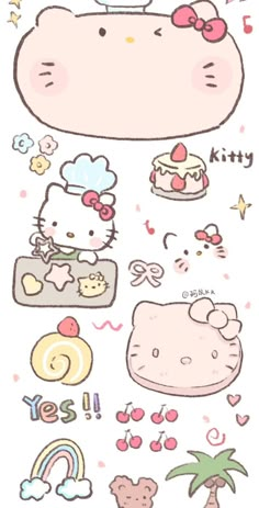 the hello kitty stickers are all different shapes and sizes, but one is pink