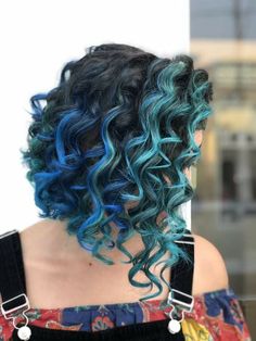 Curly Hair Color Ideas, Blue Curls, Curly Hair Color, Dipped Hair, Curly Color, Highlights Curly Hair, Teal Hair