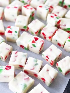 christmas gumdrop nougat recipe on a sheet of baking paper with text overlay