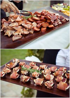 there are many different types of food on the trays that is ready to be eaten