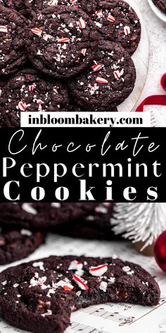 chocolate peppermint cookies with white and red sprinkles in the middle