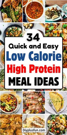 collage of low calorie high protein meal ideas with the title overlay