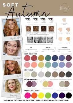 Soft Autumn Makeup, Autumn Color Palette Fashion, Soft Autumn Palette, Autumn Skin, Soft Autumn Color Palette, Soft Summer Color Palette, Soft Summer Colors, Spring Color Palette, Deep Autumn