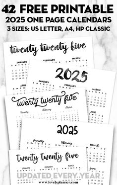 the free printable calendar for january, december and july is shown in four different font styles