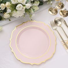 10 Pack Of 10 Inch Round Blush Rose Gold Plates With Gold Rim Rose Gold Rims, Gold Plastic Plates, Hot Stamp, 10 Dinner, Outdoor Reception, Holiday Dining, Disposable Plates, Wedding Receptions, Plastic Plates