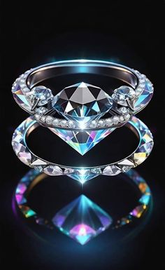 a diamond ring with diamonds on the side and an image of a heart in the middle