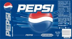 the back side of a pepsi can with blue and white stripes on it's label