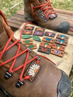 Leather Boot Charms Boot Accessories Shoelace Lacelets - Etsy Jewelry Mushroom, Boot Charms, Diy Sy, Shoes Charms, Diy Leather Projects, Leather Craft Projects, Hiking Accessories, Handmade Boot, Leather Diy Crafts