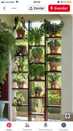 an open window with potted plants on it