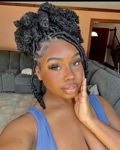 Loc knots on soft locs Soft Locs Hairstyles Ideas Bun, Cute Hairstyles Curly, Curly Hairstyles Easy, Faux Locs Goddess, Loc Bun