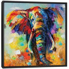 an elephant is shown in this colorful painting