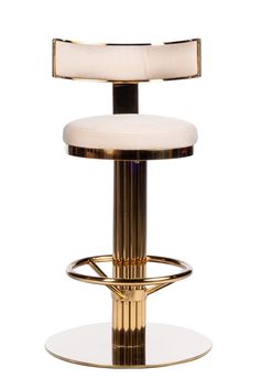 a white and gold bar stool with a round seat