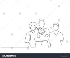 one single line drawing of three people talking to each other at a meeting stock photo