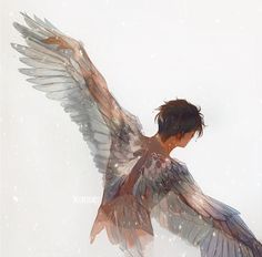 an artistic painting of a boy with wings