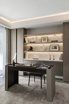 Laptop table design ideas with wall decor ideas Matte Black Office Decor, Luxury Modern Office Design, Office Cabinet Design Modern, Home Office Interior Design Modern, Study Shelving, Dream Office Luxury, Contemporary Home Office Design, Modern Luxury Office, Luxury Home Office Design