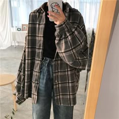 Material: Cotton, Polyester, Spandex Season: Spring/Autumn Clothing Length: Regular Collar: Turn-Down Collar Gender: WOMEN Decoration: Button Sleeve Length(cm): Full Sleeve Style: Puff Sleeve Style: BF, Korean Fabric Type: Broadcloth Pattern Type: Plaid Size (cm/inch) Sleeve Bust Length One Size 42cm | 16.53” 150cm | 59.05” 77cm | 30.31” Making Outfits With What You Have, Layering Flannel Outfit, Aesthetic Clothes Ideas For School, Autumn Flannel Outfits, Flannels Aestethic, Flanal Outfits For School, Oversized Flannel Outfits Winter, 90s Fashion Flannel, Fannels Shirts Outfits Aesthetic