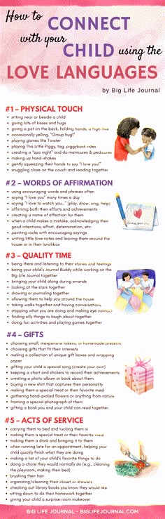 the poster shows how to connect with your child using the love languages