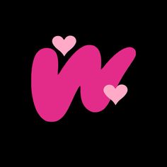 the letter w is made up of hearts on a black background with pink and red colors