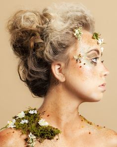 Forest Inspired Makeup, Moss Fairy Costume, Moss Makeup Looks, Plant Themed Makeup, Moss Costume, Wood Nymph Costume, Forest Nymph Makeup, Forest Nymph Costume, Woodland Nymph Makeup