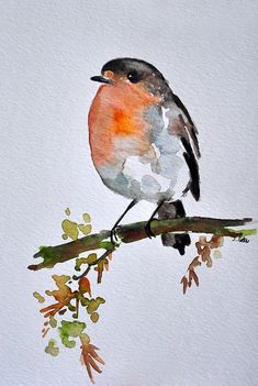 a watercolor painting of a bird sitting on a branch