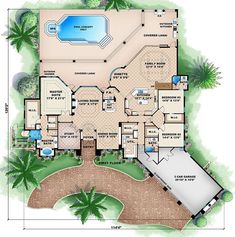 this is an artist's rendering of the main floor plan for these luxury home plans