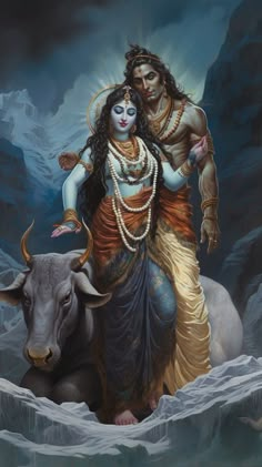 the god and his cow are depicted in this painting