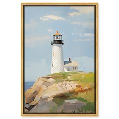 a painting of a lighthouse on top of a hill