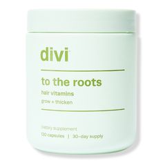 Hair Vitamin and Supplement, Grow + Thicken -  Hair Vitamin and Supplement, Grow + Thicken contains the Divi Roots-9 Complex and other clean, innovative ingredients working together to promote hair growth and thickness.    Benefits     Formulated with ingredients that help to promote a healthy hair growth cycle, improve hair fullness and thickness and increase existing hair growth Encapsulated in slow-release beadlet technology Crafted with adaptogens, vitamins, minerals and science-backed ingre Increase Hair Thickness, Vitamin Brands, Hair Growth Cycle, Hair Supplements, Homemade Laundry, Vitamins For Hair Growth, Baking Soda Shampoo, Vitamins For Skin, Hair Vitamins