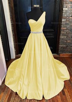 A Line One Shoulder Sleeveless Satin Long Floor Length Prom Dress Outfits For Women With Beading Pleated Sweep Train Prom Dress, Navy Prom Dresses, Dark Red Dresses, Pleated Gown, Red Dresses Classy, Floor Length Prom Dresses, Corset Dress Prom, Mermaid Bridesmaid Dresses, Lace Prom Dress