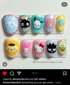 Hangyodon Nails, Hatsune Miku Nails, Care Bears Nails, South Park Nails, Animal Crossing Nails, Care Bear Nails, Sanrio Nail Art, Adventure Time Nails, Pokemon Nails