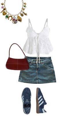 Denim Mini Skirt Outfit Summer, Mini Skirt Outfit Summer, Best Slim Wallet, Denim Mini Skirt Outfit, Skirt Outfit Summer, Mini Skirt Outfit, Cool Girl Outfits, Adidas Outfit, Skirt Outfit