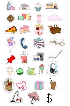 a bunch of stickers with different things on them