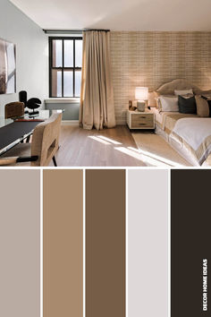 a bedroom with neutrals and browns in it